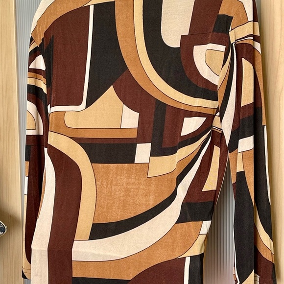 NWT! Susan Lawrence Spandex Graphic Brown and Tan Long Sleeve Top - Picture 4 of 11